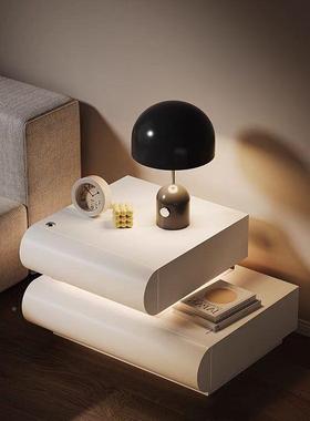 网卧红床头纳柜意式室家皮用质极简新款GVT实木白色收床边柜储物