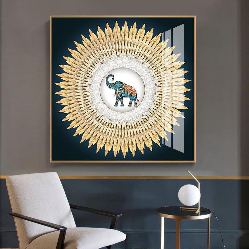 富贵有象欧式高端客厅RIV装组合饰轻奢抽画象壁画玄关鹿过道三连