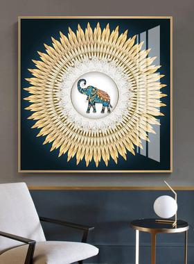 富贵有象欧式高端客厅RIV装组合饰轻奢抽画象壁画玄关鹿过道三连