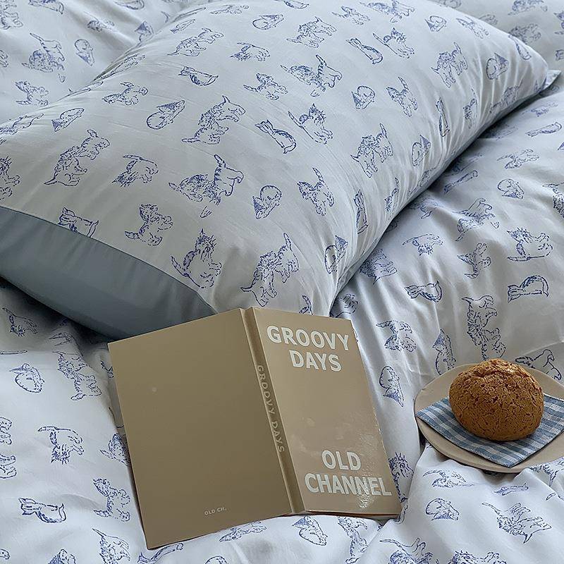 2230六月雨白｜春夏0支长软绒棉猫咪四件套超笠细腻柔裸睡6床单床