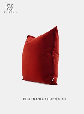 法992式『日墅落黎』复古红色质巴感磨砂绒间靠垫抱枕样板别方枕