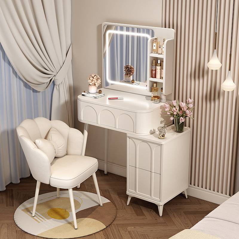 奶油风梳妆台卧室现代简约小户型床头收纳斗柜书桌镜子一体化妆桌