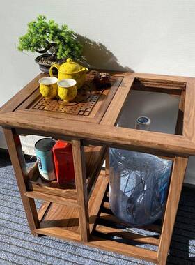 可移动榆配木木用茶SYL道桌椅办公茶实家水柜阳台茶几一体式烧水