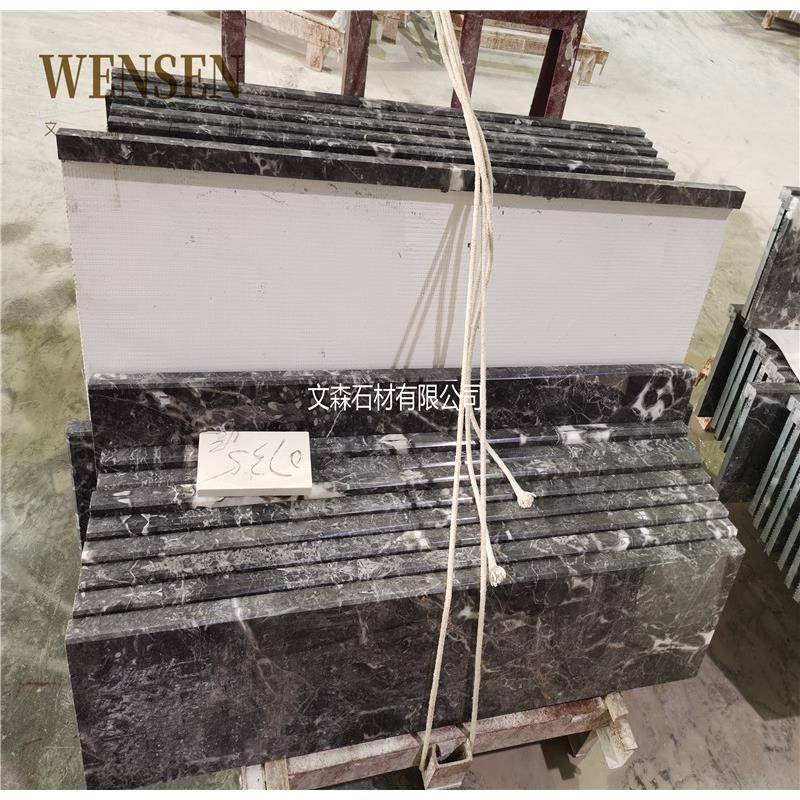 天然大理石意利灰楼梯案例别踏949墅楼梯台步阶餐桌地砖墙楼大梯