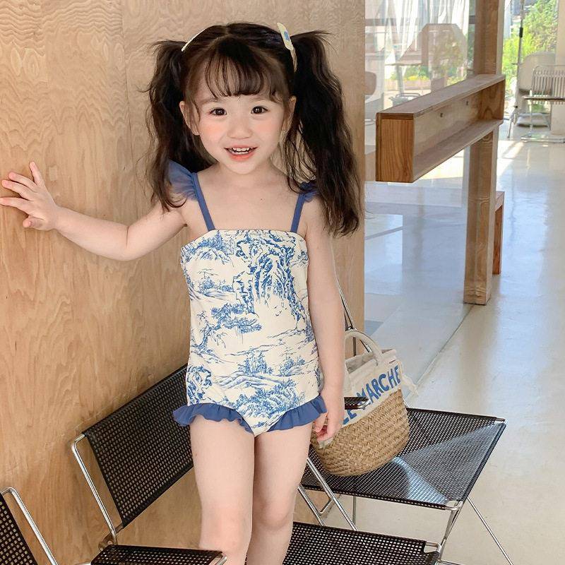2红025儿S-3483童岁泳衣双面穿女童洋气公主裙子网新款孩6可女爱