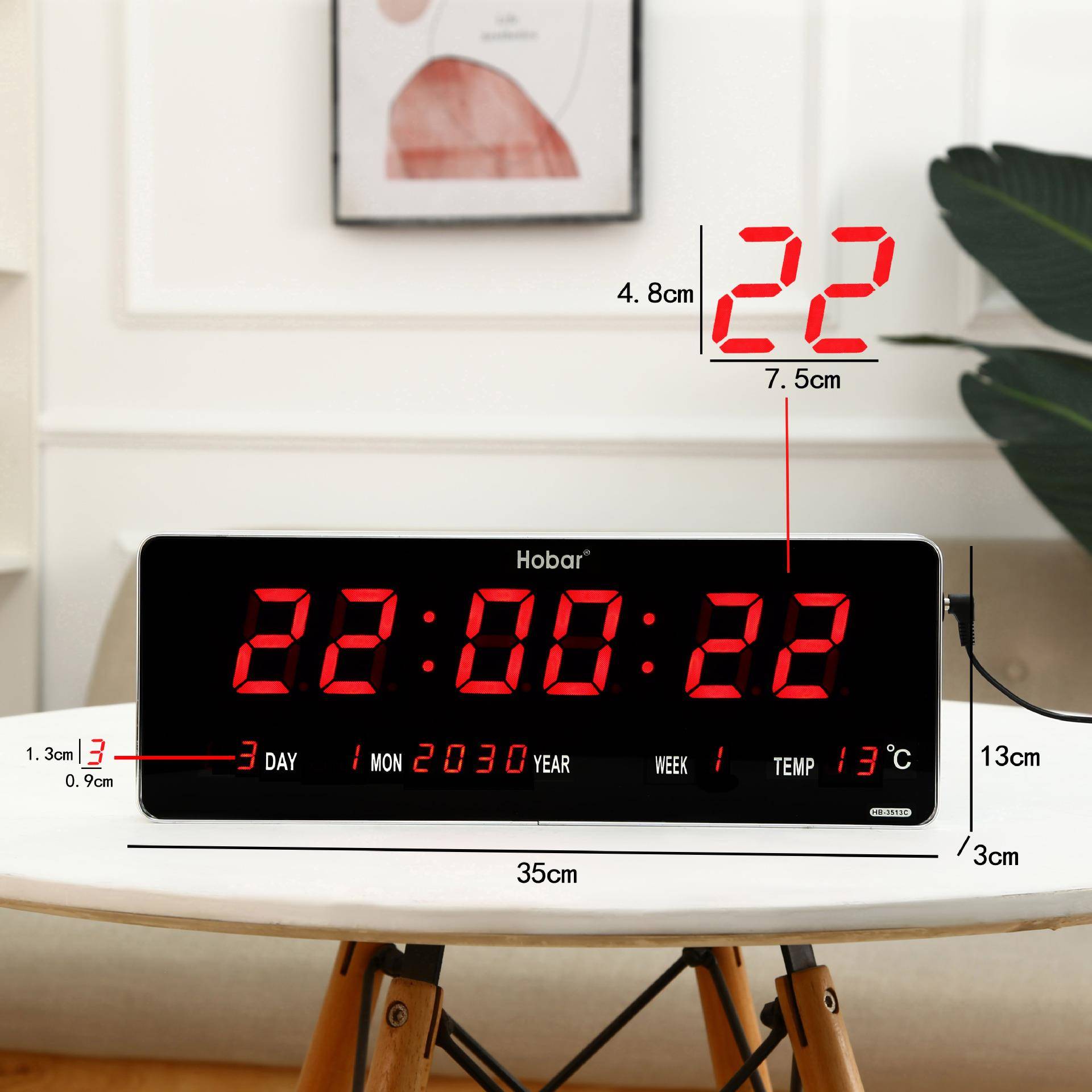 大屏智能数子3513C英万年历客字厅电时钟挂钟壁钟表家用电子挂钟