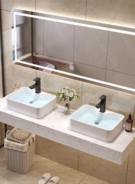 双盆台上挂墙盆式大理石QOM酒店宾馆漱台洗共卫公生间浴室柜组合