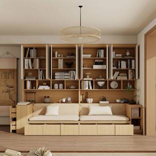 宋代美学书柜一体整墙客满厅实木定储制墙卡座沙KGF发多功能展示