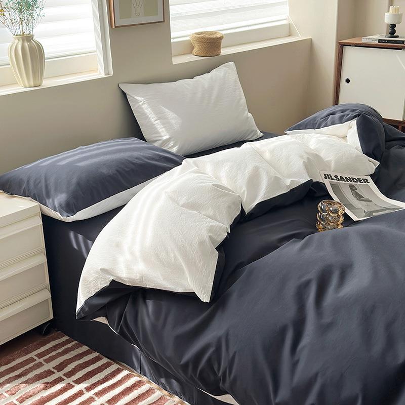 舍简约纯色拼色织全棉HAO纯棉四双件套床品床笠床单被套宿件床上