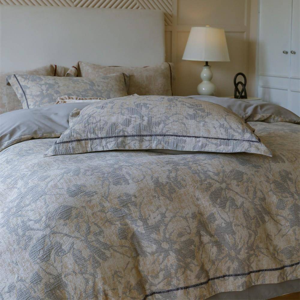 绒宽边雕柔肌理磨毛四件套婴丝儿棉磨毛被套简约77035提花软床单