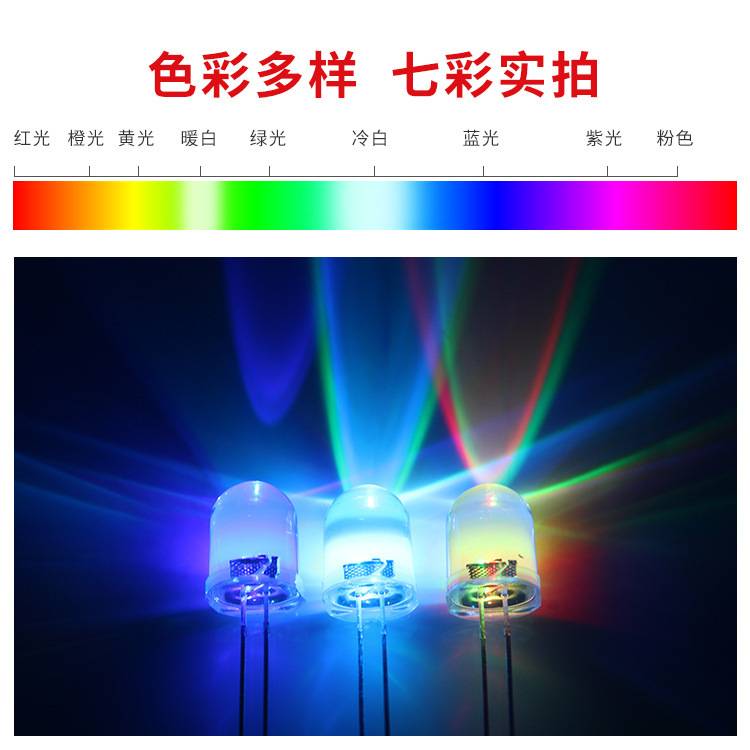 LED发光二极管F10/10MM圆头透明七彩快闪慢闪RGB自闪 直插led灯珠
