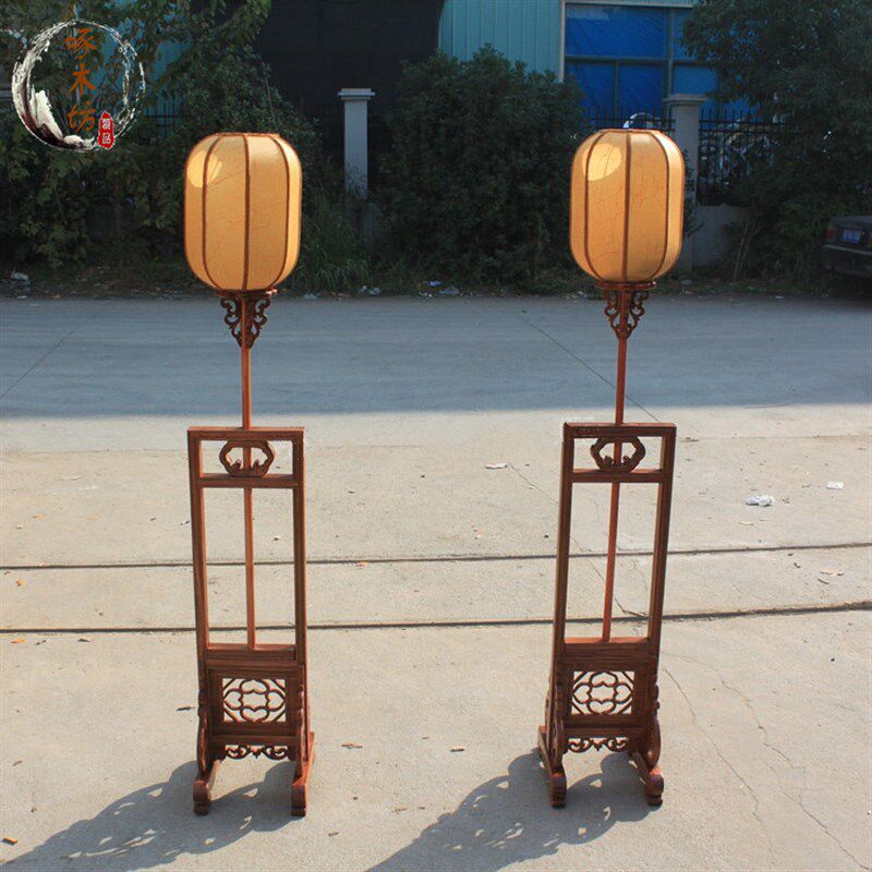 中式仿古落地灯 明清古典实木伸缩灯架升降灯宫灯客厅灯带灯罩