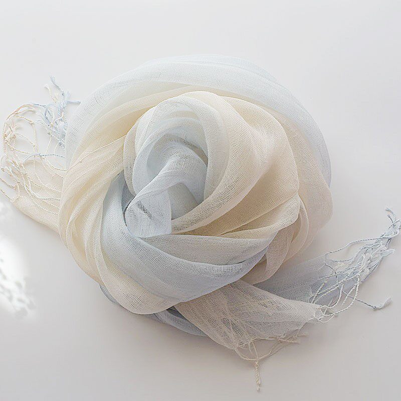 文艺法国纯亚麻围巾丝巾夏季芋紫蓝灰渐变遮阳披肩长款女薄款春秋