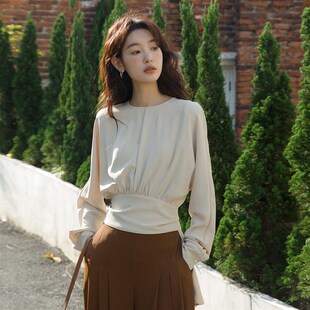 白色温柔衬衫 设计感小众d长袖 法式 新款 155 百搭轻熟衬衣女2025秋季