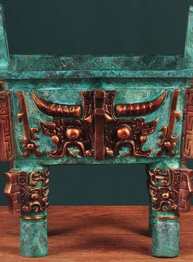 彩铜四足兽面方鼎摆件鼎盛千秋司母戊方鼎家居客厅酒柜玄关装饰品