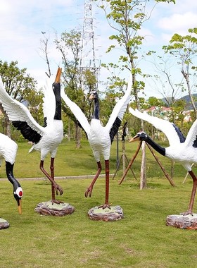 仿真仙鹤装饰摆件丹顶鹤雕塑玻璃钢动物模型庭院户外园林景观小品