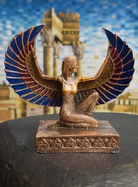 现货埃及卢克索九柱神鎏金款展翅女神伊西斯雕像 爱情事业丰收