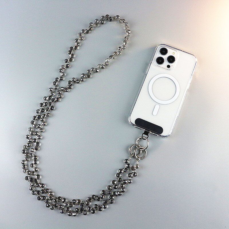 大溪地灰珠子斜挎手机链高级女款水晶串珠手机挂绳可背高端挂链长