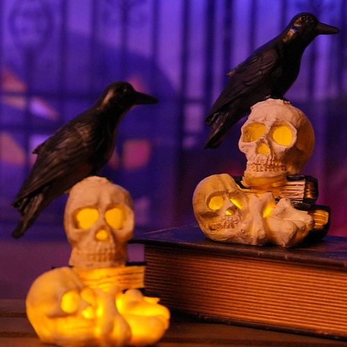 万圣节小摆件桌面道具装饰发光骷髅鬼屋酒吧橱窗场景氛围布置灯饰