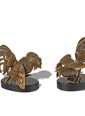 欧式大理石底座纯铜斗鸡摆件高档奢华客厅桌面饰品动物工艺礼品摆