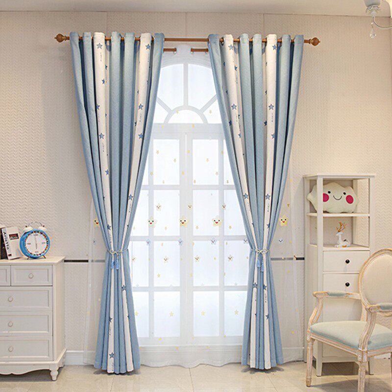 欧式高档简约现代公主刺绣窗帘田园遮光双层布纱一体客厅卧室飘窗