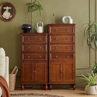 美式客厅斗柜实木置物柜收纳柜抽屉式五斗靠墙一体储物柜沙发边柜
