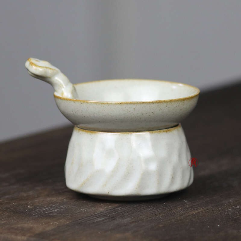 草木灰日式陶瓷茶漏茶叶过滤器超细纱网茶漏架一套装茶漏托茶滤器