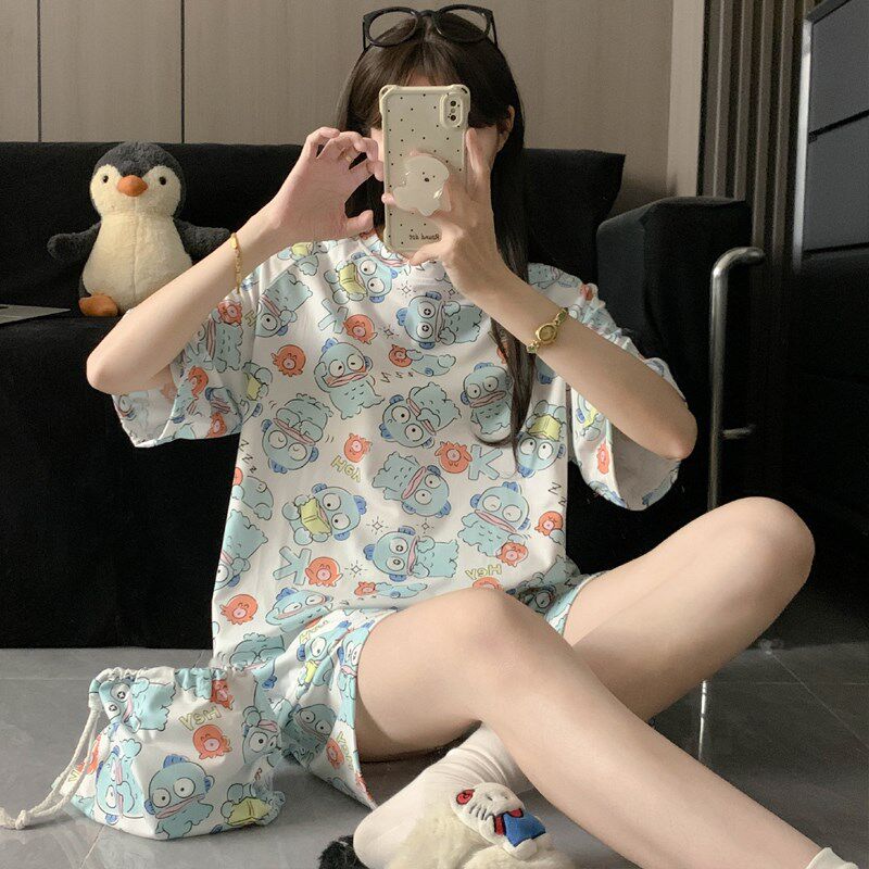 速发睡衣夏季新款薄款韩版甜美休闲大码家居服套装