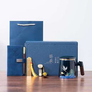 陶瓷泡茶杯带盖茶水分离杯过滤水杯创意木柄杯子办公杯礼品杯国潮