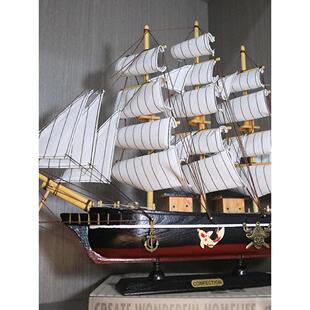 地中海手工艺居家装饰品小摆件过年生日礼物品实木质仿真模型帆船