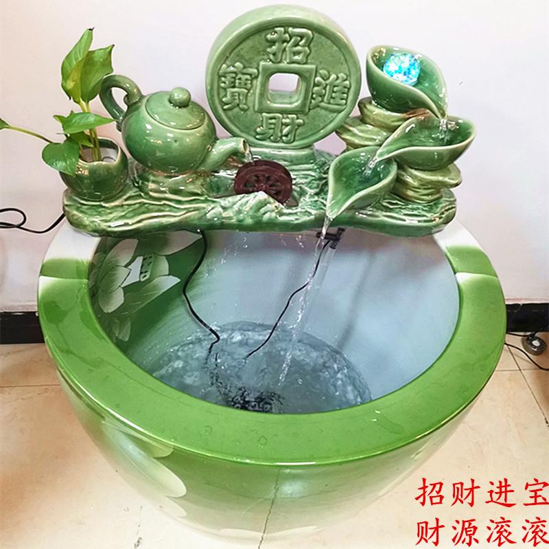 景德镇陶瓷流水摆件庭院喷泉工艺装饰客厅空气加湿金鱼缸乌龟睡莲