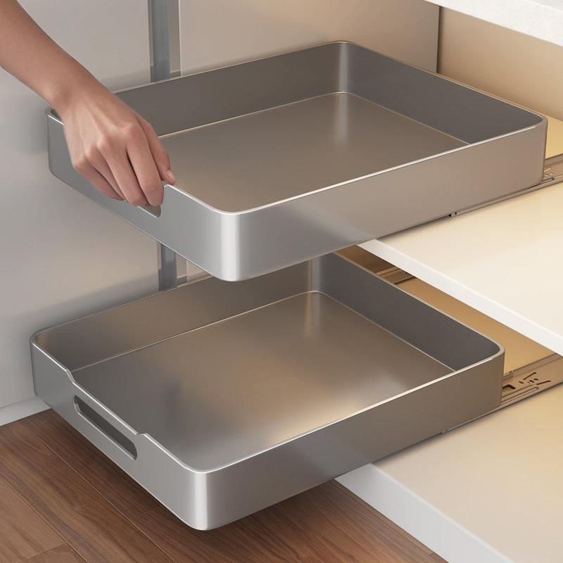 日本抽拉置物架收纳箱下水槽拉篮橱柜内抽屉式碗架碗碟收纳盒神器