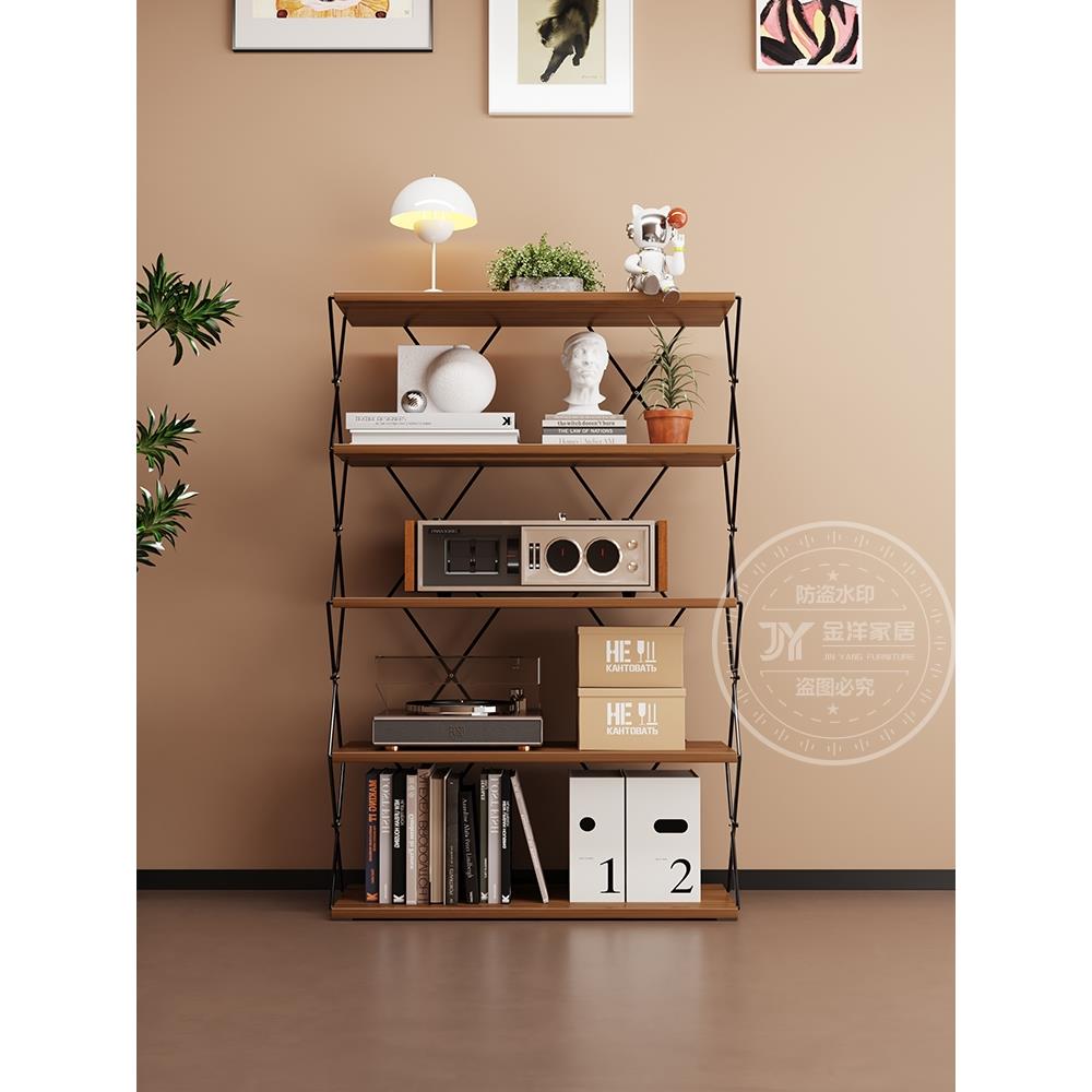 中古风置物架家用客厅卧室收纳架书架厨房锅具储物架靠墙窄边货架