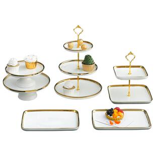 白色甜品台摆件展示架布置装饰道具欧式金色蛋糕架托盘冷餐会摆台