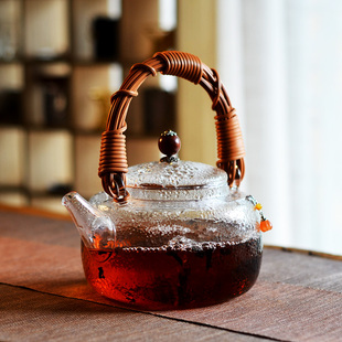 日式藤编耐热玻璃提梁壶明火围炉煮茶创意家用陶炉煮水格调功夫茶