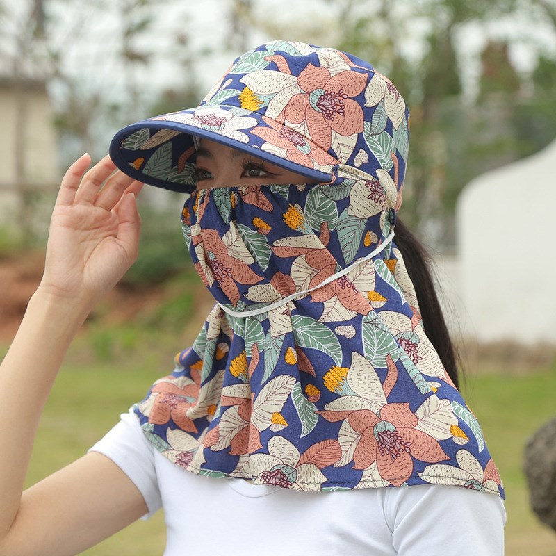 夏季女护脸护颈遮阳帽新款遮脸防晒帽干活户外骑行面罩采茶遮阳帽