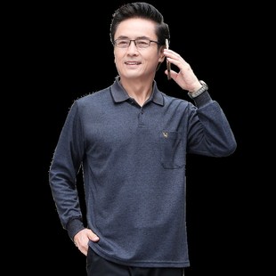 秋衣中老年人男装 秋装 POLO衫 中年男长袖 上衣服父亲 T恤翻领爸爸装