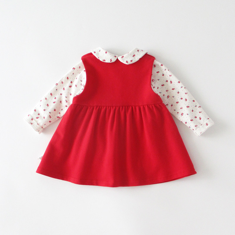 小女童宝宝秋装红色背带连衣裙两件套装洋气公主婴儿衣礼服1-3岁2
