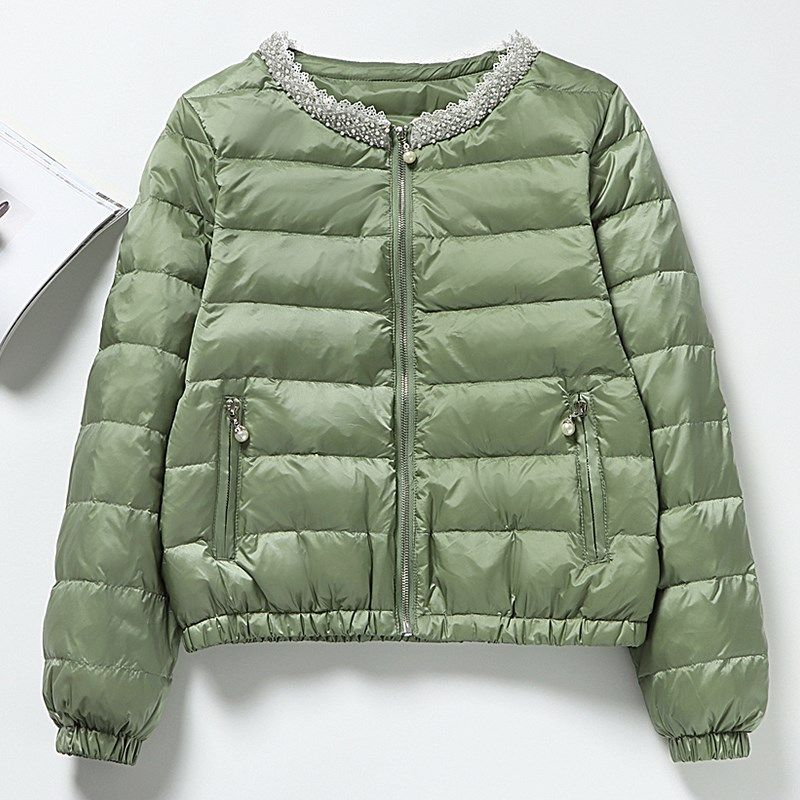羽绒服女冬季2024o新款今年流行爆款短款圆领轻薄时尚洋气小个子