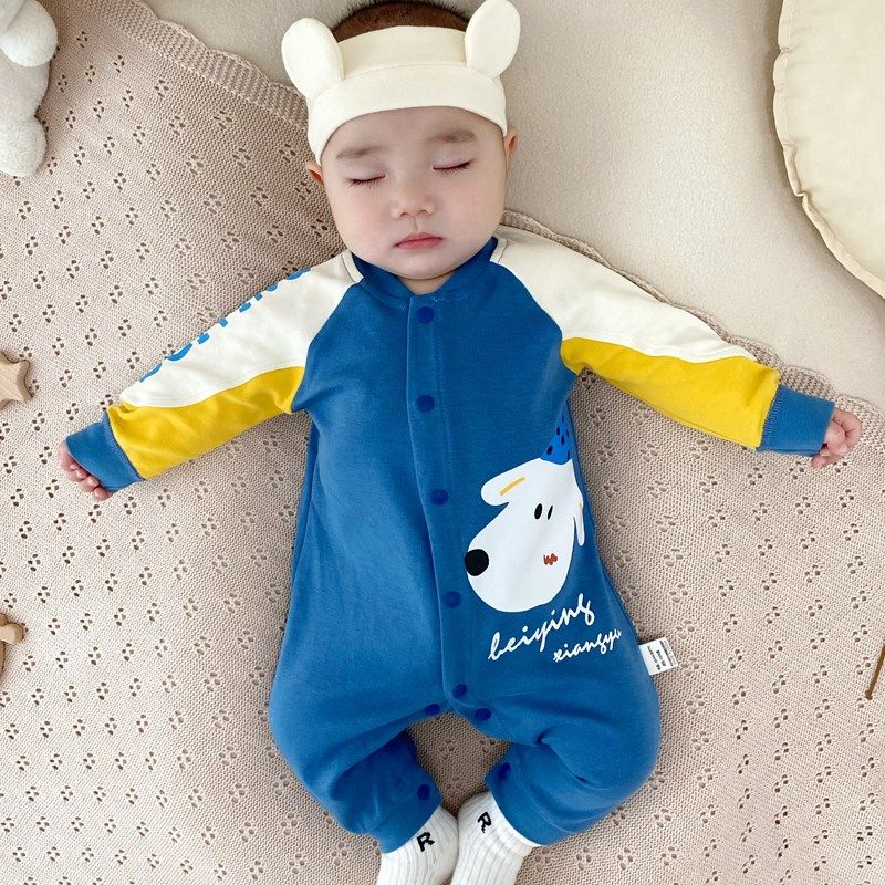 婴儿春秋装新款连体衣洋气外出服男宝春季哈衣新生儿纯棉长袖爬服