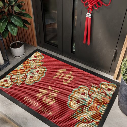 红色入户门地垫耐脏除尘免打理地毯玄关门口防滑脚垫高弹喜庆门垫