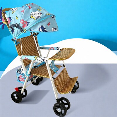 推车婴儿竹藤小推车轻便可坐可躺可折叠仿藤车宝宝夏天款藤椅推车