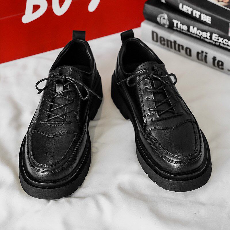 皮鞋男款夏季透气男士休闲工装英伦风新款大头厚底德比低帮马丁靴