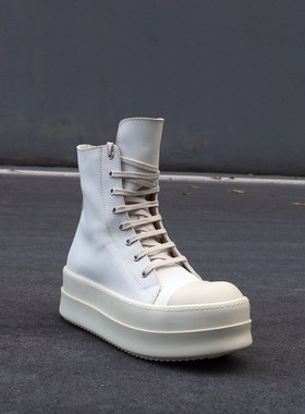 23S新款高帮白色靴R厚底松糕鞋O时尚男女增高五芒星潮男鞋靴子7CM