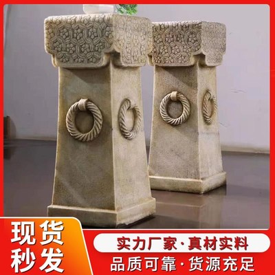 石雕祥云柱仿古做旧拴马桩汉白玉中式四方祥云青石庭院装饰摆件