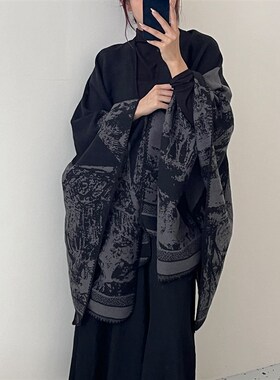 韩版小众设计感双面大披肩外搭z女秋冬季旅游拍照保暖开叉披风斗