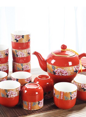 红色结婚茶d具婚庆用品新人敬茶杯新婚用品大套组大杯大壶客厅茶