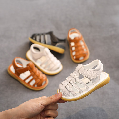 夏季1-2岁儿童学步皮凉鞋 6-8-12个月男女宝宝婴儿幼儿包头软底鞋