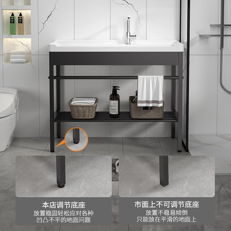 加厚不锈钢落地支架陶瓷洗衣盆带搓衣板洗手盆阳台超深洗衣槽水池