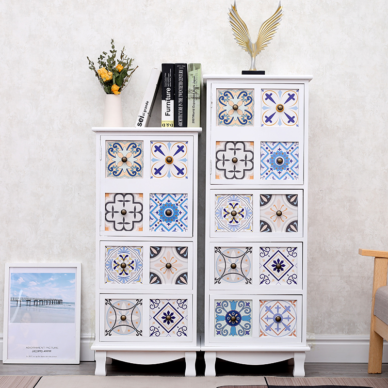彩绘实木斗柜客厅家用小型立柜卧室收纳柜靠墙储物柜多功能酒柜窄
